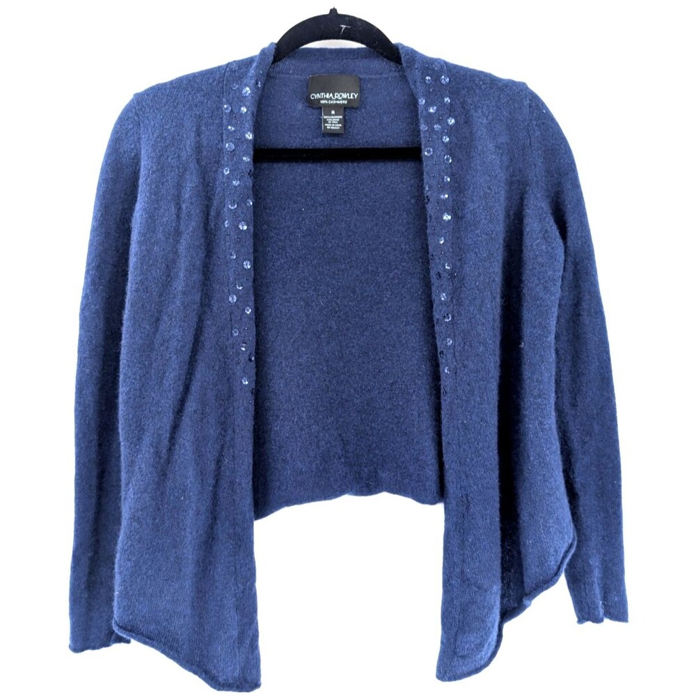 Cynthia Rowley Dark Blue Sequin Cashmere Open Front Knit Cardigan Sweater S/M